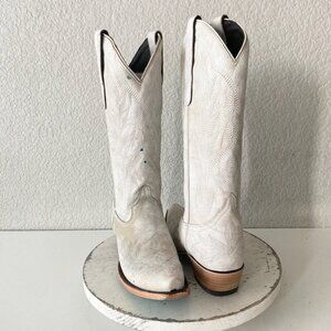 Lane LEXINGTON White Cowboy Boots Womens 6 Western Cowgirl Mid Calf Pointed Toe